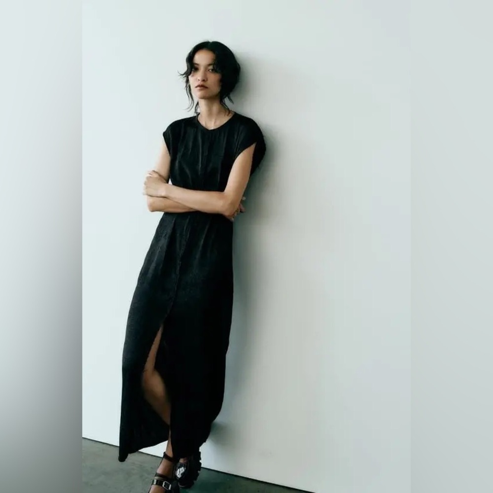 NWT ZARA WRINKLED SATIN EFFECT MIDI DRESS